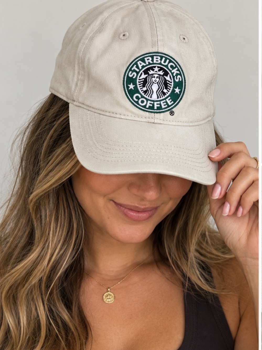 Starbucks Beige Hat with Green Logo and Brown Embroidery